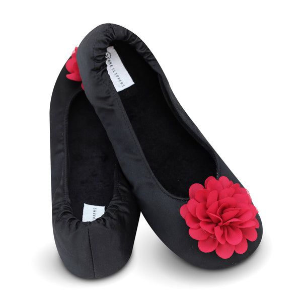 Red Chiffon Flower Slippers